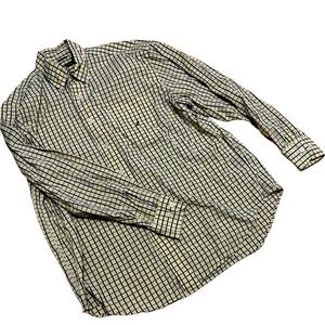 nautica light yellow & navy blue striped long sleeve button up